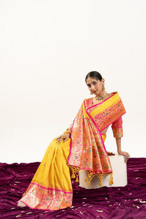 Yellow Paithani Woven Banarasi Silk Saree (ACA7303)