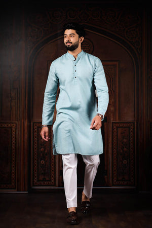 Mens Blue Embroidered Cotton Kurta Set (ACA7304)