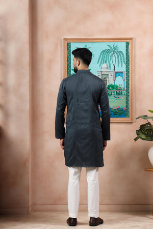 Mens Grey Woven Cotton Kurta Set (ACA7310)