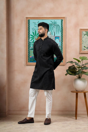 Mens Black Woven Cotton Kurta Set (ACA7311)