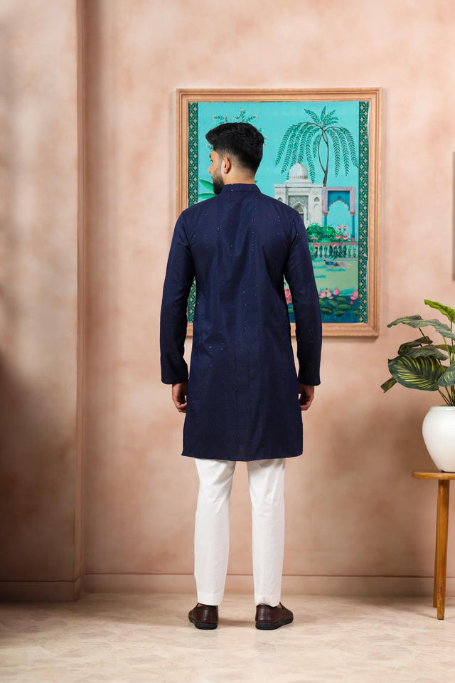 Mens Blue Woven Cotton Kurta Set (ACA7313)
