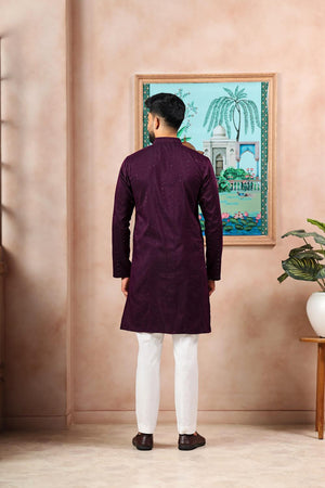 Mens Wine Woven Cotton Kurta Set (ACA7315)