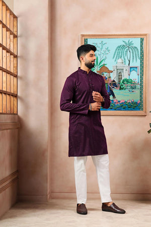 Mens Wine Woven Cotton Kurta Set (ACA7315)