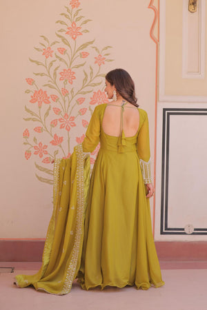 Green Floral Embroidered Georgette Anarkali Suit (ACA7325)