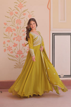 Green Floral Embroidered Georgette Anarkali Suit (ACA7325)