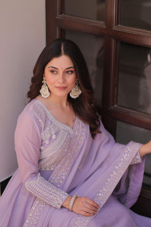 Lavender Floral Embroidered Georgette Anarkali Suit (ACA7326)