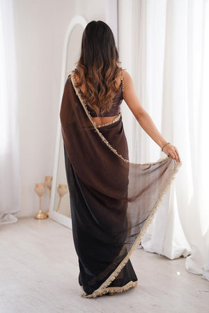 Black Solid With Zari Lace Border Satin Saree (ACA7334)