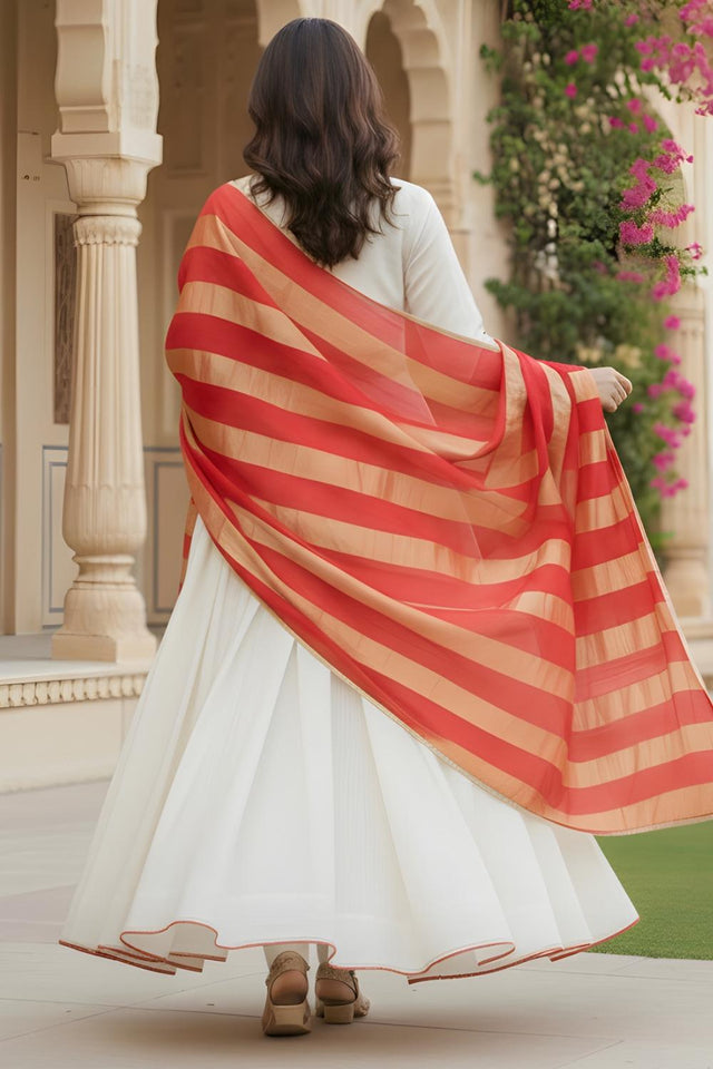 Off White Embroidered Silk Anarkali Suit (ACA7360)