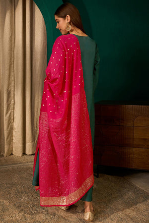 Green Floral Embroidered Silk Anarkali Suit (ACA7362)