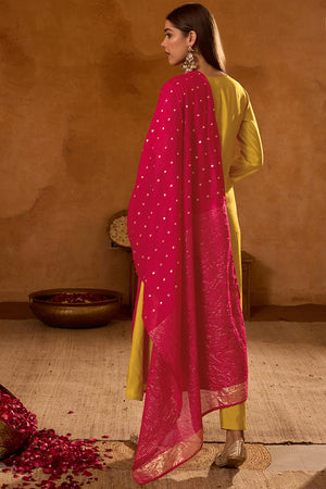 Mustard Floral Embroidered Silk Anarkali Suit (ACA7363)