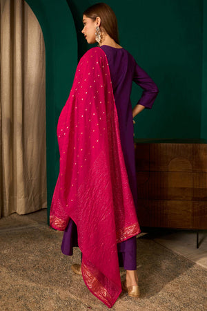 Violet Floral Embroidered Silk Anarkali Suit (ACA7365)