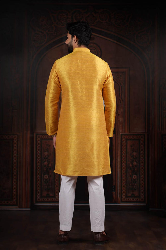 Mens Yellow Woven Art Silk Kurta Set (ACA7374)
