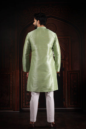 Mens Green Woven Art Silk Kurta Set (ACA7376)