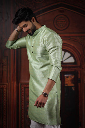 Mens Green Woven Art Silk Kurta Set (ACA7376)