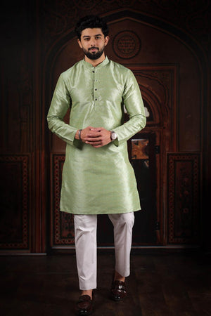 Mens Green Woven Art Silk Kurta Set (ACA7376)