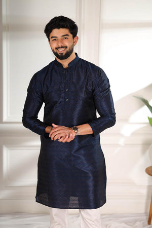 Mens Blue Woven Art Silk Kurta Set (ACA7379)
