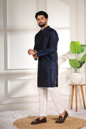 Mens Blue Woven Art Silk Kurta Set (ACA7379)