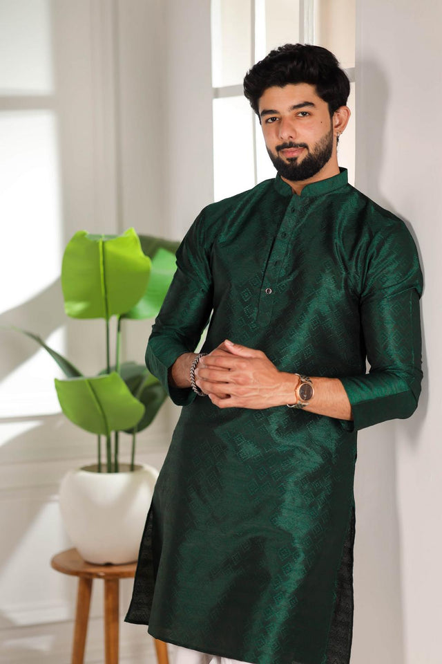 Mens Green Woven Art Silk Kurta Set (ACA7381)