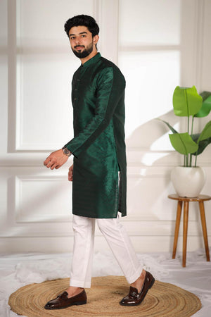 Mens Green Woven Art Silk Kurta Set (ACA7381)