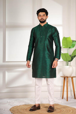 Mens Green Woven Art Silk Kurta Set (ACA7381)