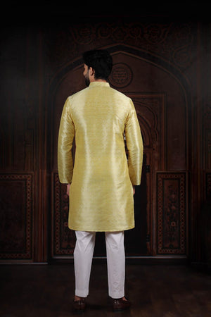 Mens Yellow Woven Art Silk Kurta Set (ACA7383)
