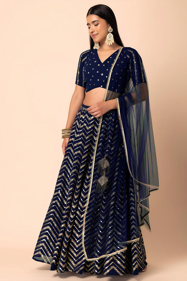 Blue Sequin Georgette Lehenga (ACA7385)