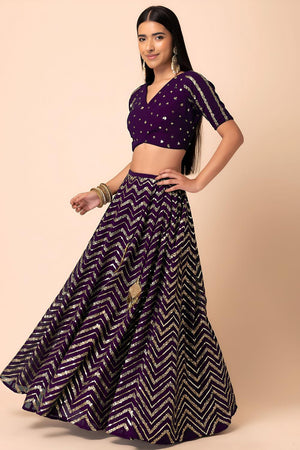 Violet Sequin Georgette Lehenga (ACA7388)