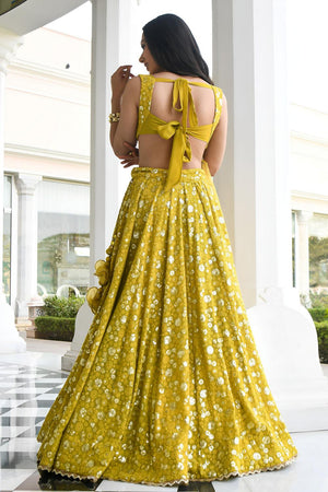 Olive Green Floral Embroidered Georgette Lehenga (ACA7393)