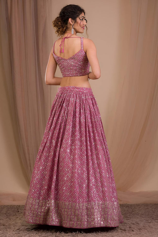 Pink Sequin with Embroidered Georgette Lehenga (ACA7394)