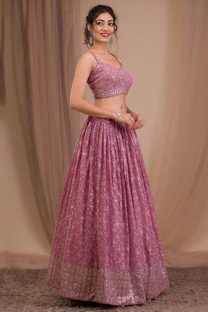 Pink Sequin with Embroidered Georgette Lehenga (ACA7394)