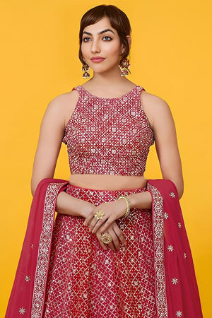 Red Sequin with Embroidered Georgette Lehenga (ACA7395)