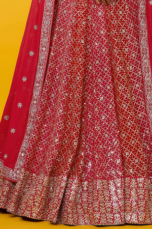Red Sequin with Embroidered Georgette Lehenga (ACA7395)