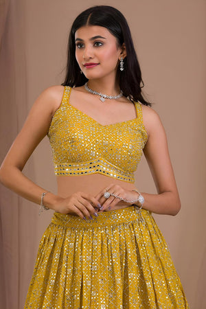 Mustard Sequin with Embroidered Georgette Lehenga (ACA7396)