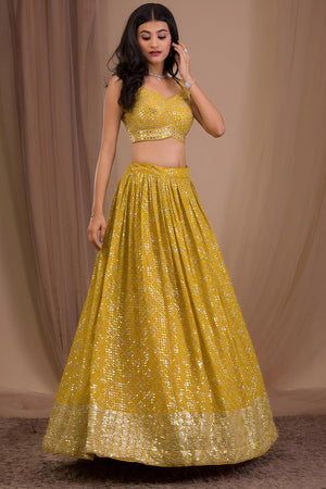 Mustard Sequin with Embroidered Georgette Lehenga (ACA7396)