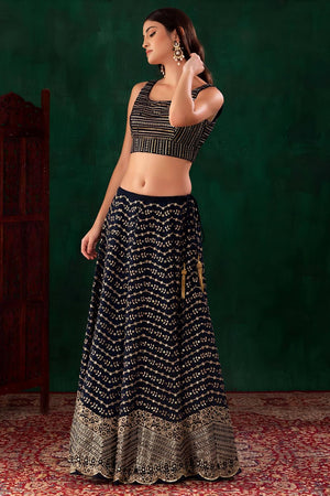 Blue Floral Embroidered Georgette Lehenga (ACA7397)