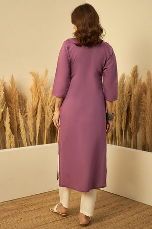 Lavender Floral Embroidered Silk Blend Long Kurti (ACA7402)