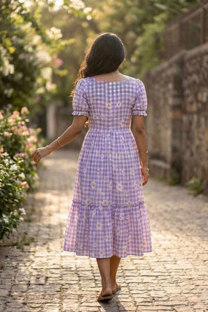 Violet Floral Printed Muslin Dress (ACA7422)