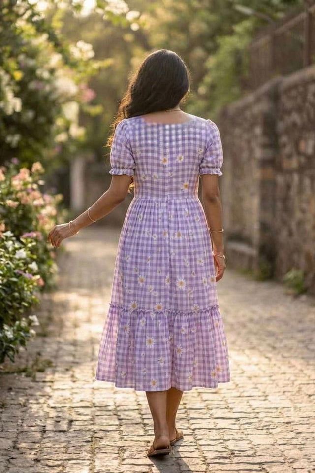 Violet Floral Printed Muslin Dress (ACA7422)
