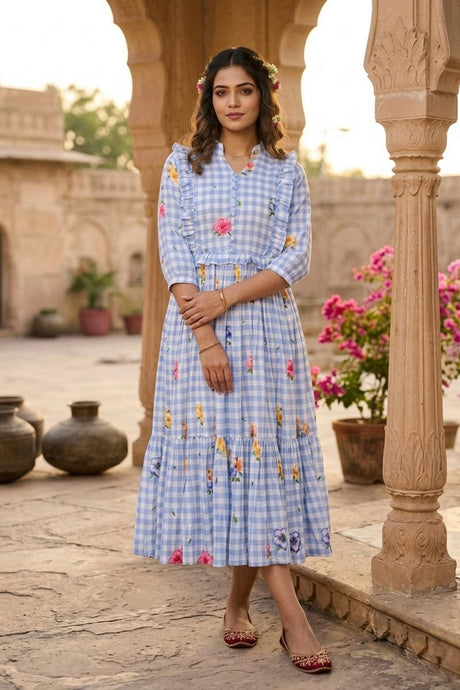 a line dress india Buy Off White Printed Cotton Blend A-Line Dress Online at Rs.1649 main image 1