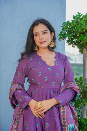 Lavender Floral Printed Muslin Anarkali Suit (ACA7440)