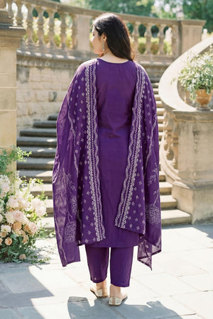 Violet Printed Muslin Straight Cut Suit (ACA7442)