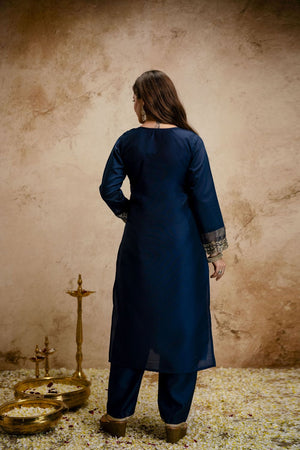 Blue Floral Embroidered Chanderi Straight Cut Suits (ACA7446)
