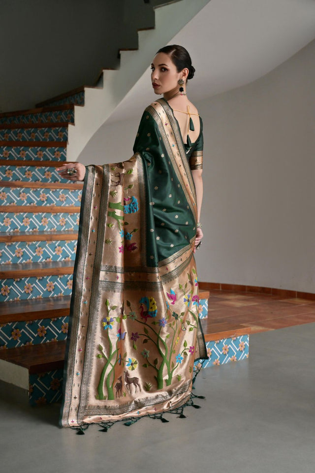 Green Woven Silk Paithani Saree (ACA7459)