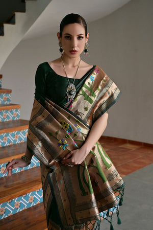 Green Woven Silk Paithani Saree (ACA7459)