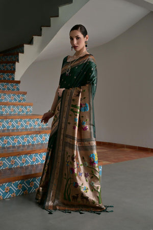 Green Woven Silk Paithani Saree (ACA7459)