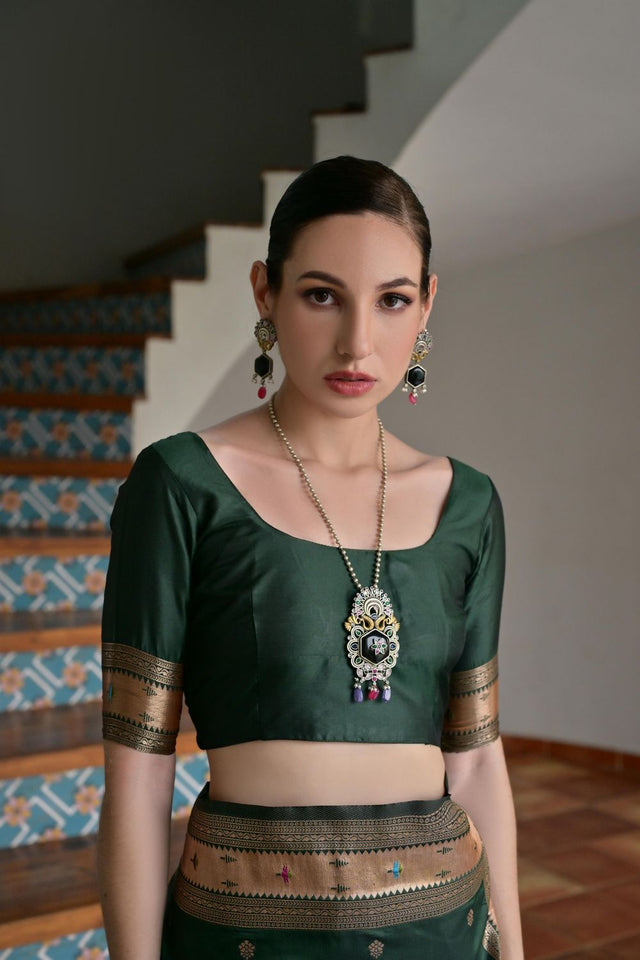 Green Woven Silk Paithani Saree (ACA7459)