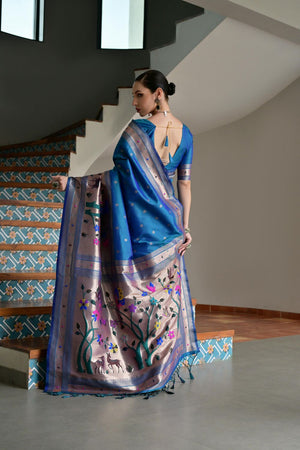 Blue Woven Silk Paithani Saree (ACA7460)