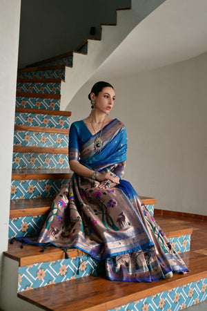 Blue Woven Silk Paithani Saree (ACA7460)