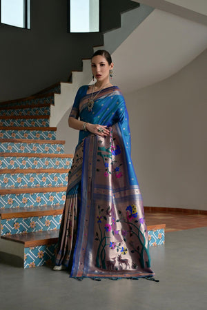 Blue Woven Silk Paithani Saree (ACA7460)