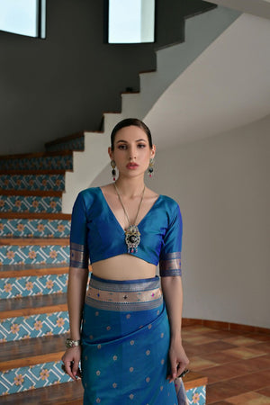 Blue Woven Silk Paithani Saree (ACA7460)